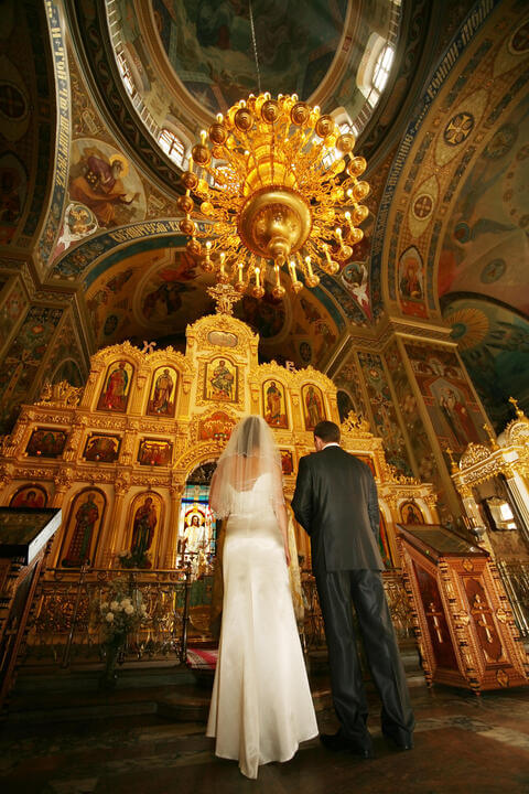 wedding couple in a byzantine church